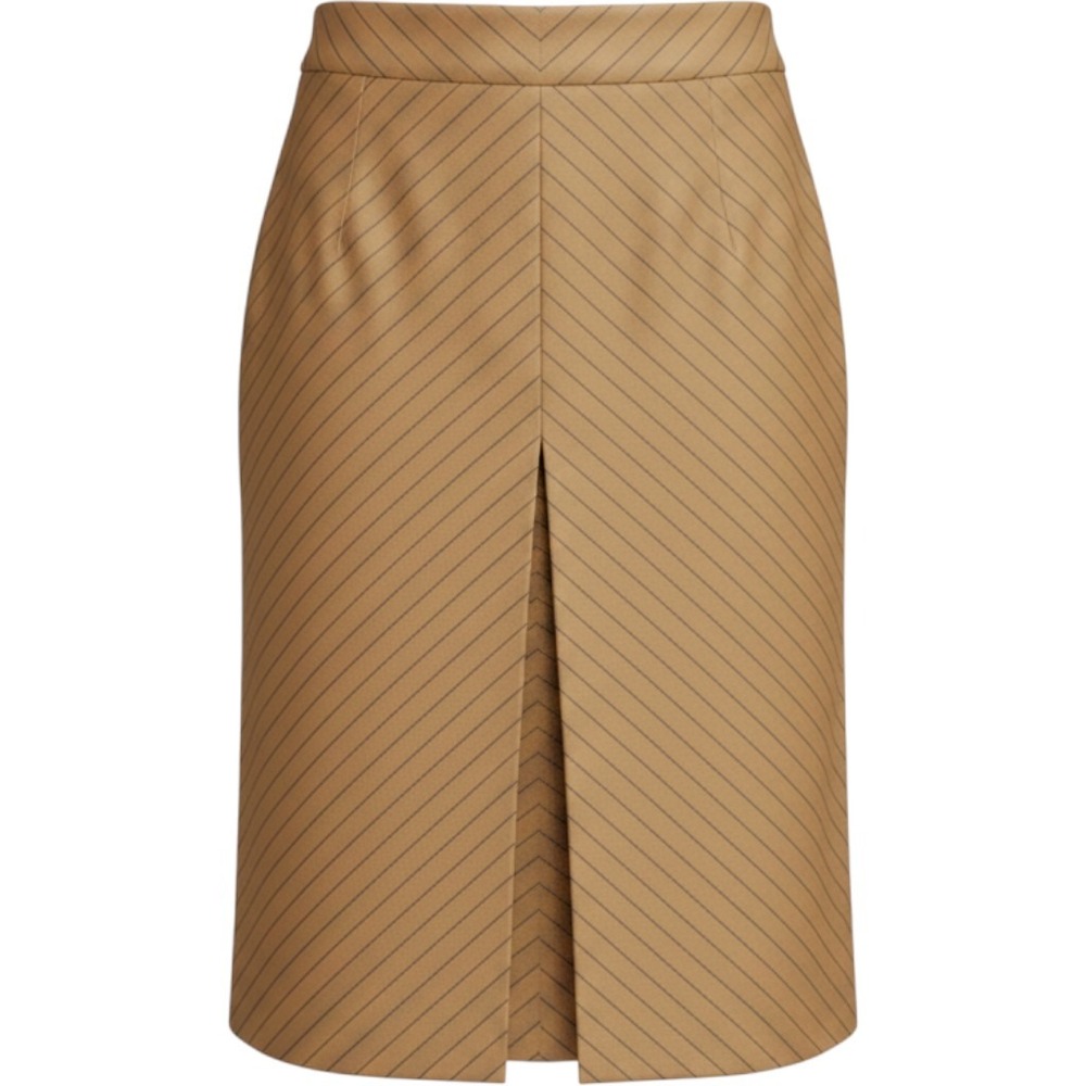 Ann Taylor Tan Red Diagonal Pinstripe Pencil Skirt‎ Size 4 Kick Pleat Pockets